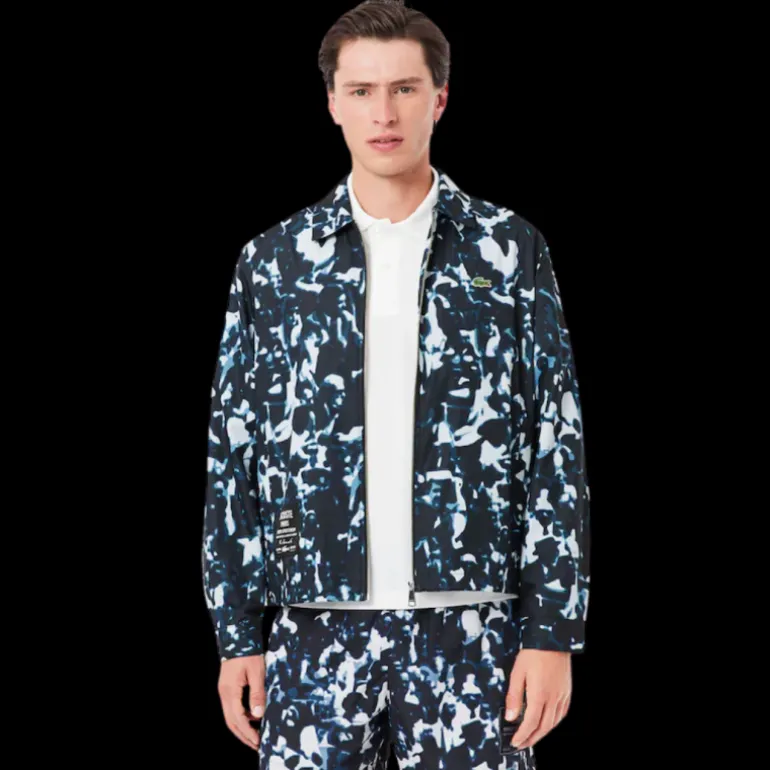 Veste coupe-vent LACOSTE déperlante nylon imprimé camouflage bleu