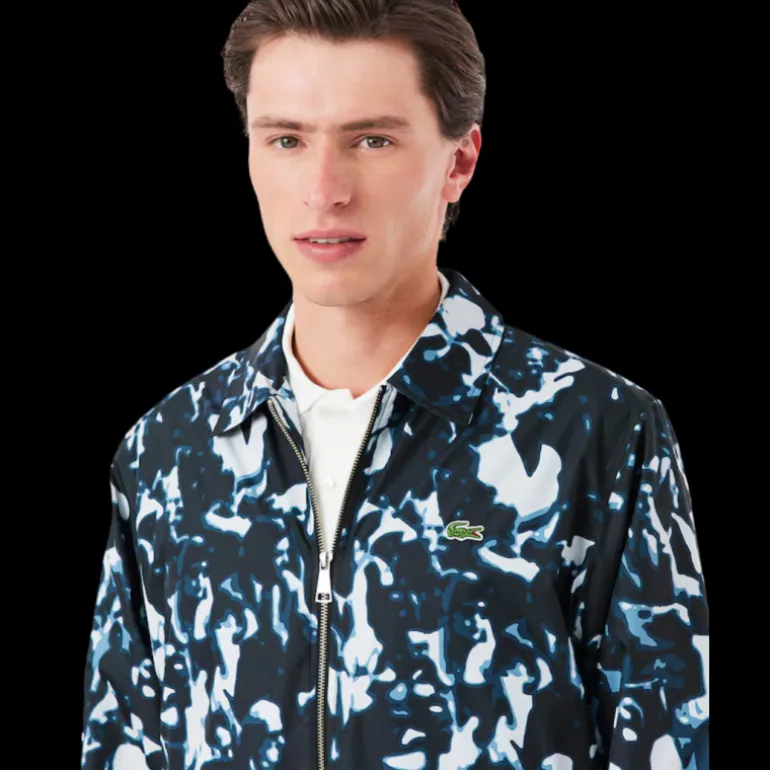 Veste coupe-vent LACOSTE déperlante nylon imprimé camouflage bleu
