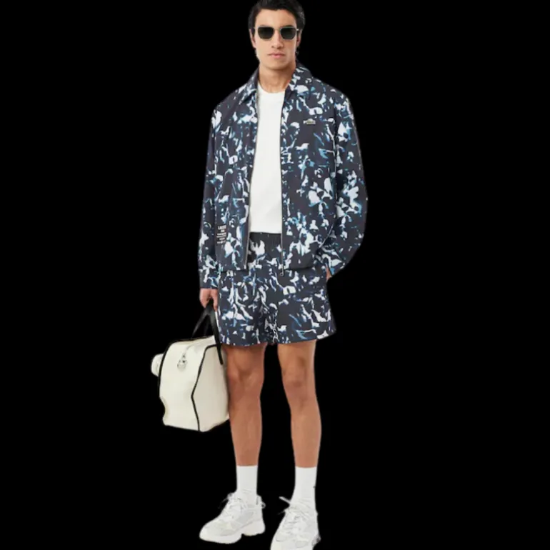 Veste coupe-vent LACOSTE déperlante nylon imprimé camouflage bleu