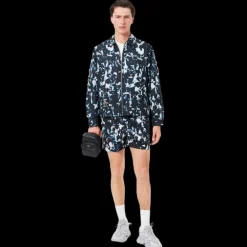 Veste coupe-vent LACOSTE déperlante nylon imprimé camouflage bleu