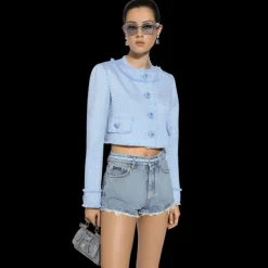 Veste courte DOLCE & GABBANA tweed laine raschel bleu ciel