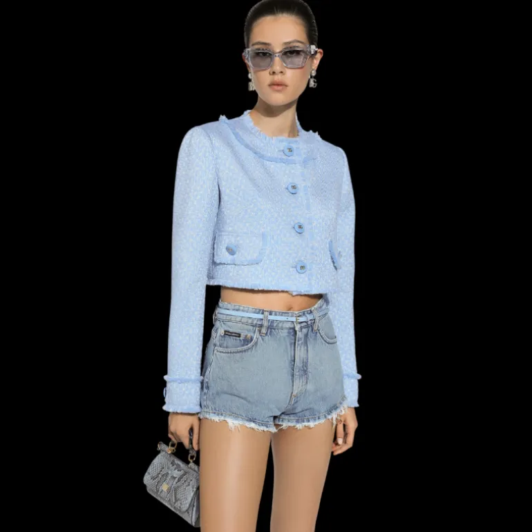 Veste courte DOLCE & GABBANA tweed laine raschel bleu ciel