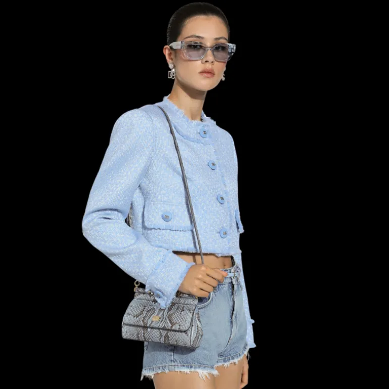 Veste courte DOLCE & GABBANA tweed laine raschel bleu ciel