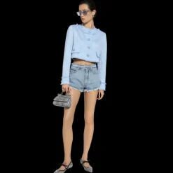 Veste courte DOLCE & GABBANA tweed laine raschel bleu ciel