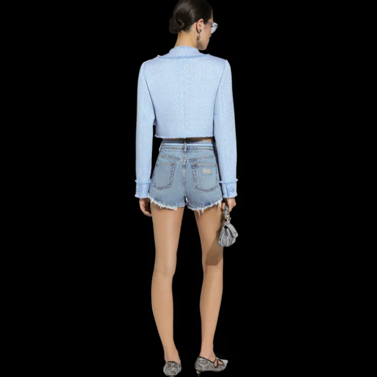 Veste courte DOLCE & GABBANA tweed laine raschel bleu ciel