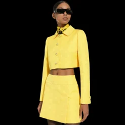 Veste courte matelassée DOLCE & GABBANA jacquard jaune logo DG all over