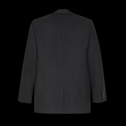 Veste croisée SAINT LAURENT double boutonnage laine noire fines rayures craie