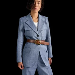 Veste de costume BARBARA BUI lin coton bleu jean 4 poches