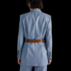 Veste de costume BARBARA BUI lin coton bleu jean 4 poches