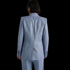 Veste de costume BARBARA BUI lin coton bleu jean 4 poches