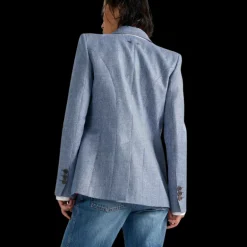 Veste de costume BARBARA BUI cintrée lin coton bleu jean manche fendue