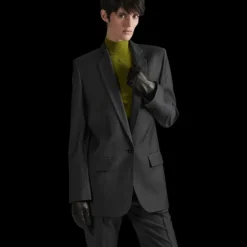 Veste de costume droite BARBARA BUI chambray de laine gris anthracite