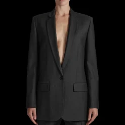 Veste de costume droite BARBARA BUI chambray de laine gris anthracite