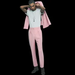 Veste de costume SAINT LAURENT un bouton laine mohair rose pastel