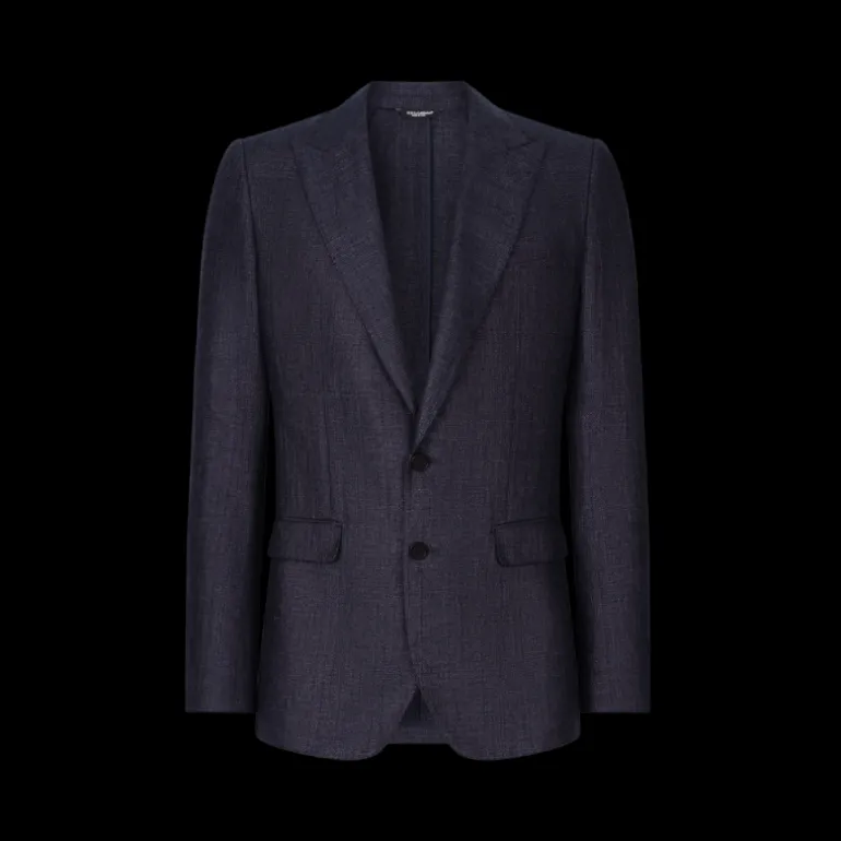 Veste DOLCE & GABBANA Taormina lin mélangé bleu marine simple boutonnage