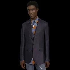 Veste DOLCE & GABBANA Taormina lin mélangé bleu marine simple boutonnage