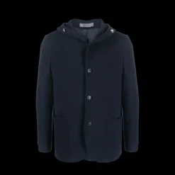 Veste droite CORNELIANI capuche cachemire bleu marine