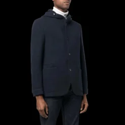 Veste droite CORNELIANI capuche cachemire bleu marine