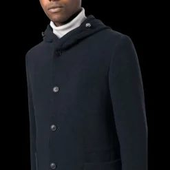 Veste droite CORNELIANI capuche cachemire bleu marine