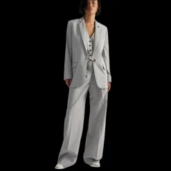 Veste droite costume BARBARA BUI laine gris rayure tennis blanc