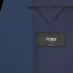 Veste droite FENDI 2 boutons laine bleu zip dos