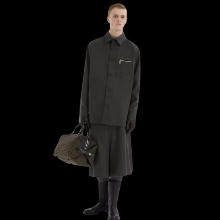 Veste FENDI Go-To bouton cachemire flanelle gris Poche FF