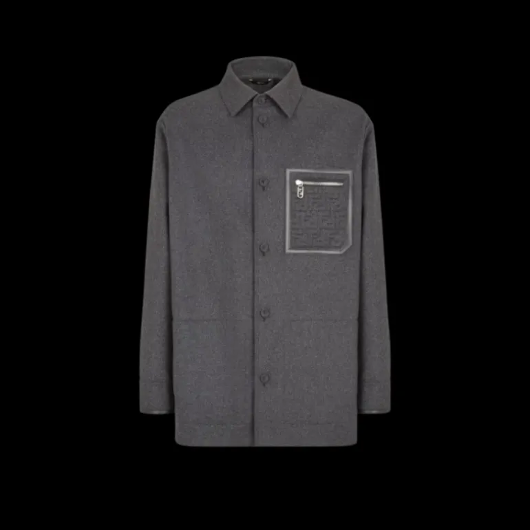 Veste FENDI Go-To bouton cachemire flanelle gris Poche FF