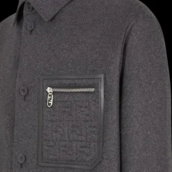 Veste FENDI Go-To bouton cachemire flanelle gris Poche FF