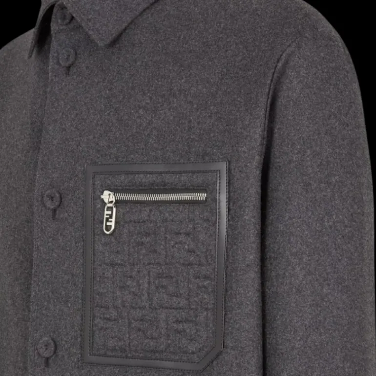 Veste FENDI Go-To bouton cachemire flanelle gris Poche FF