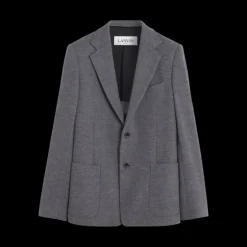 Veste LANVIN simple boutonnage poches plaquées jersey laine gris foncé