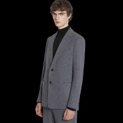 Veste LANVIN simple boutonnage poches plaquées jersey laine gris foncé