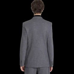 Veste LANVIN simple boutonnage poches plaquées jersey laine gris foncé