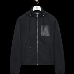 Veste matelassée à capuche LOEWE nylon noir poche cuir anagramme
