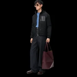 Veste matelassée à capuche LOEWE nylon noir poche cuir anagramme