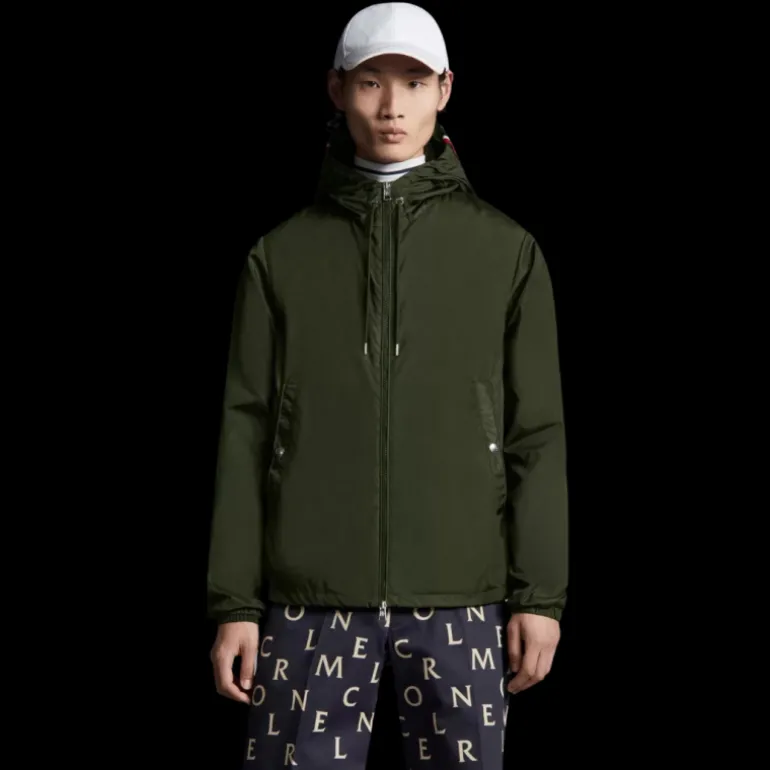 Veste MONCLER Grimpeurs zippée capuche nylon kaki liseret tricolore