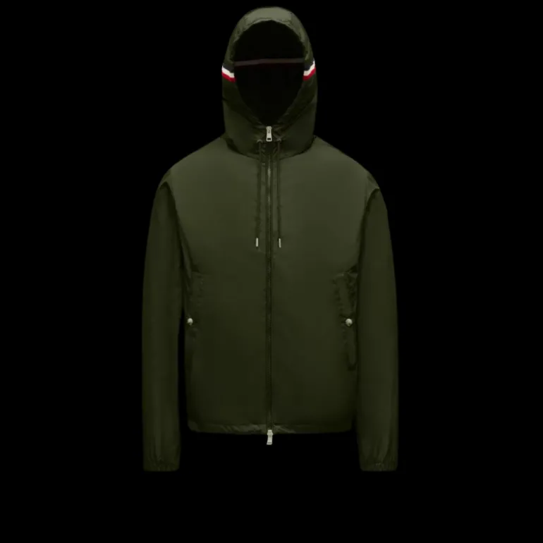 Veste MONCLER Grimpeurs zippée capuche nylon kaki liseret tricolore