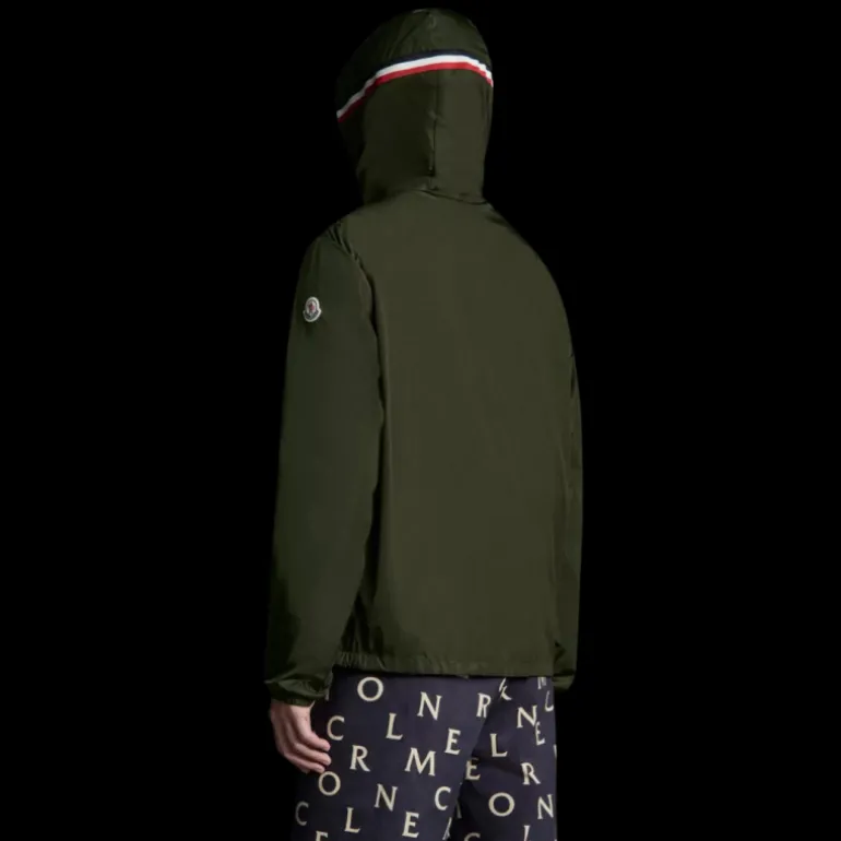 Veste MONCLER Grimpeurs zippée capuche nylon kaki liseret tricolore