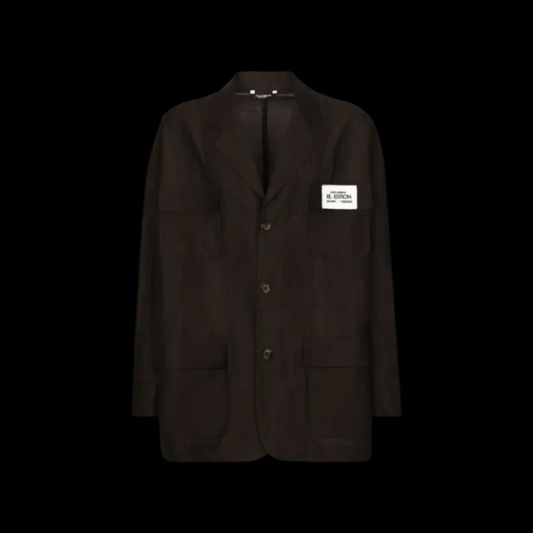 Veste oversize DOLCE & GABBANA à simple boutonnage surchemise lin viscose marron