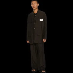 Veste oversize DOLCE & GABBANA à simple boutonnage surchemise lin viscose marron