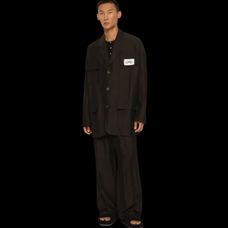 Veste oversize DOLCE & GABBANA à simple boutonnage surchemise lin viscose marron