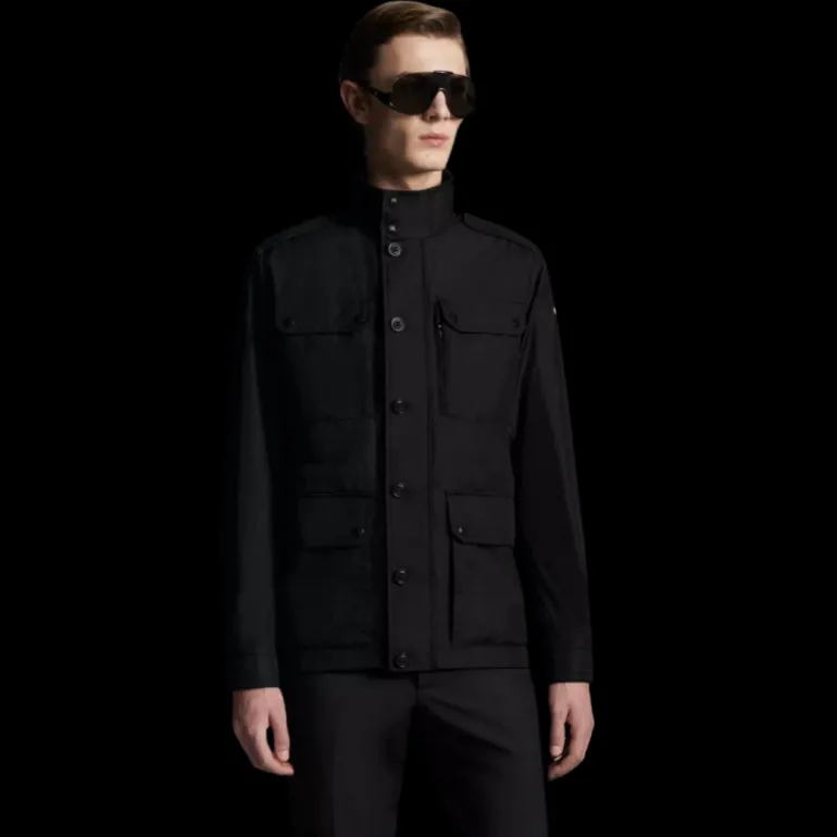 Veste Saharienne MONCLER Lez nylon noir poches capuche amovible