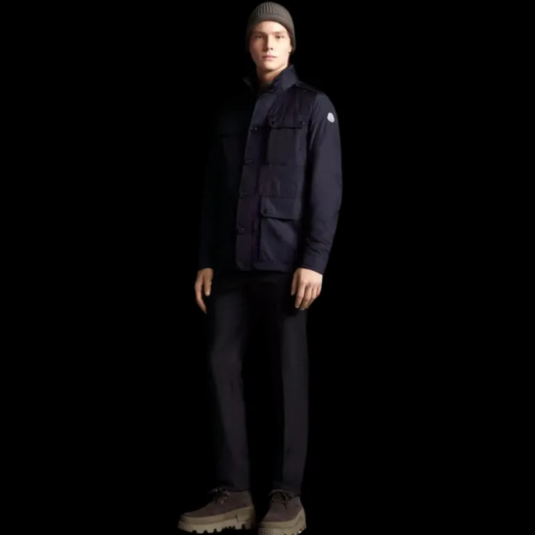 Veste Saharienne MONCLER Lez nylon bleu marine poches capuche amovible
