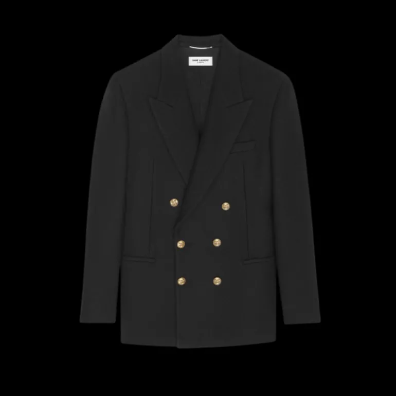 Veste SAINT LAURENT à double boutonnage poils de chameau recyclés noir