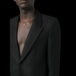 veste SAINT LAURENT à simple boutonnage lin laine soie noir fines rayures