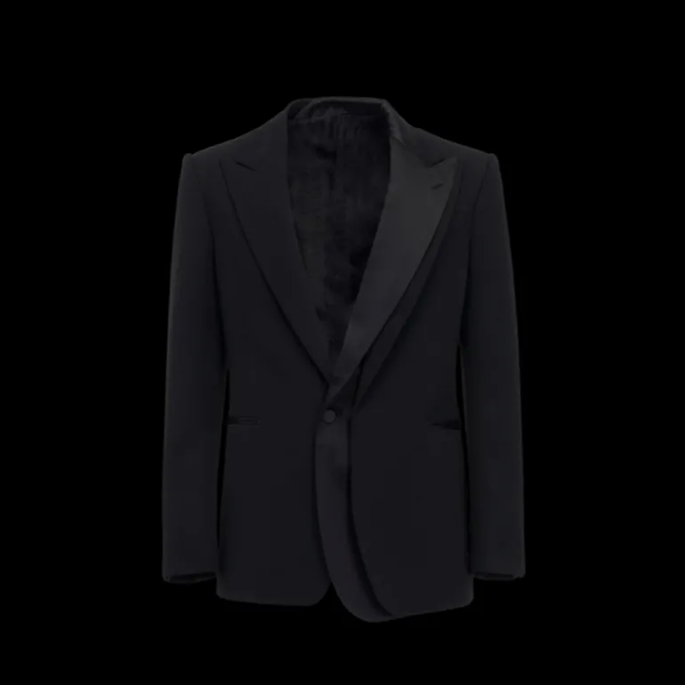 Veste simple bouton ALEXANDER MCQUEEN trompe l'oeil laine noire col satin