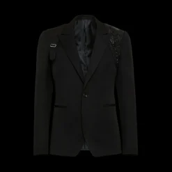 Veste Simple Boutonnage ALEXANDER MCQUEEN laine Harnais Broderie Noir