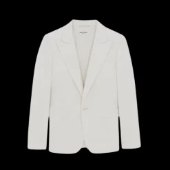 veste simple boutonnage SAINT LAURENT col flèche gabardine laine vierge craie