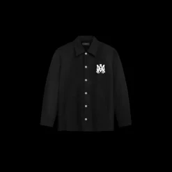 Veste surchemise AMIRI bouton pression nylon noir logo MA Blanc