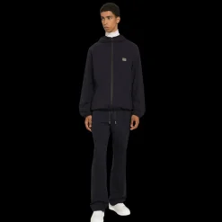 Veste zippée à capuche DOLCE & GABBANA coton bleu nuit plaque métal logo