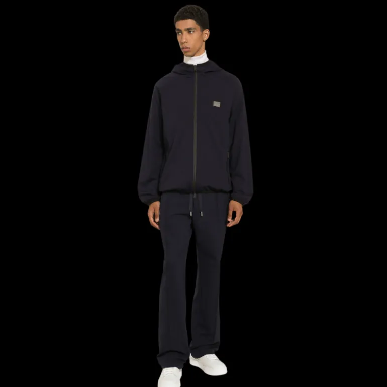 Veste zippée à capuche DOLCE & GABBANA coton bleu nuit plaque métal logo